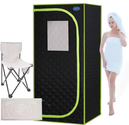CONLONS Portable Infrared Sauna,Portable Infrared Sauna,Home Sauna Spa with Heated Feet and Portable Chair with Timed and Adjustable Temperature Settings for Reduce Stress Fatigue Indoor Sauna（Green）