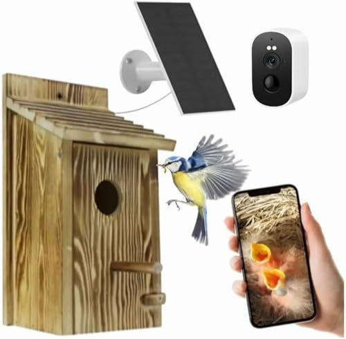 Smart Bird Box with 5MP WiFi Camera – Solar-Powered Wireless Nesting Box with Night Vision, Motion Detection & App Access – Birdhouse Camera for Wildlife Watching in Your Garden
