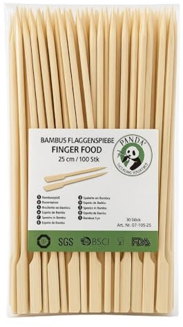 Commerline 500 brochetas de bambú de 25 cm para mini hamburguesas y sándwich, pinchos de bambú para aperitivos y malvaviscos, brochetas de madera