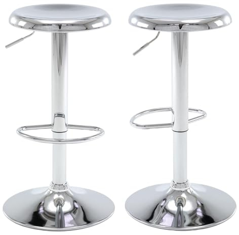 MRITWAII Bar Stools - 2 Pack, Adjustable Swivel Height Counter Bar Stool, Modern Metal Barstools, Backless Barstool for Bar, Kitchen Island, Pub, Silver