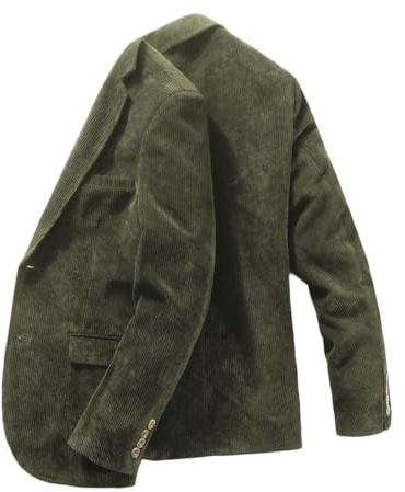 Stillluxury, giacca da uomo in corduroy a righe, slim fit, monopetto, con rever a notch, blazer sportivo per business e matrimoni, Verde militare, XL