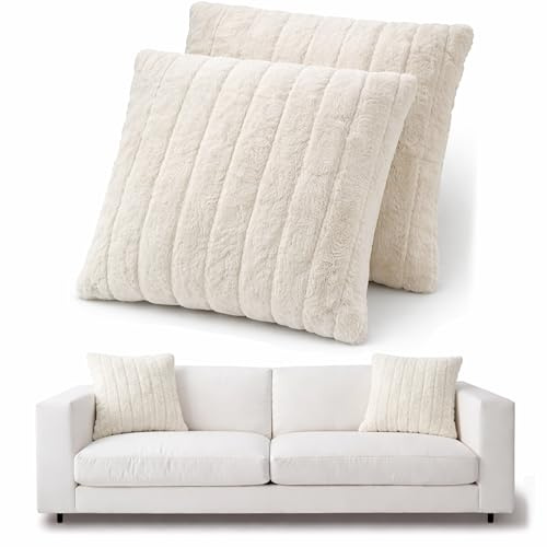 HAND Cuscini Divano Beige 45x45 cm in Velluto con Imbottitura Inclusa, Sfoderabili, Federe Cuscino Decorativi, Federa e Imbottura inclusa, Cuscini letto ALTA QUALITA (Beige Chiaro, Set da 2)