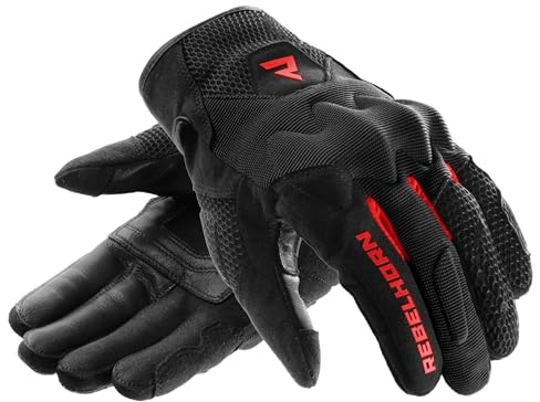 REBELHORN Core Guanti da Moto Uomo | Tessuto | Protezioni per le Caviglie | Ampi Pannelli di Ventilazione in Rete | Compatibile con Touchscreen | Livello di Protezione 1 KP