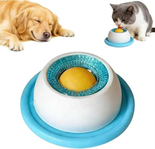 ZFFAFUR Slow Feeder Interactive Toy for Dogs & Cats,Multi-Pet Lick Mat Bowl with Rotating Ball,Anxiety Relief & Mental Stimulation,Non-Slip, Easy to Clean (Blue)