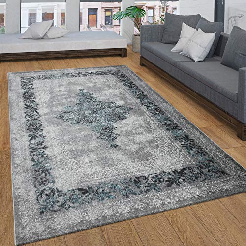 Paco Home Teppich Wohnzimmer Kurzflor Mit Vintage Ornamenten Orient Design, Verschiedene Styles, Grösse:120x170 cm, Farbe:Türkis