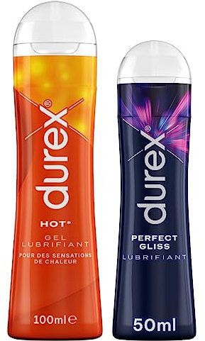 Durex - Lot de 2 Gels Lubrifiants Intime - Hot Chauffant Stimulant 100 ml - Perfect Gliss 50 ml