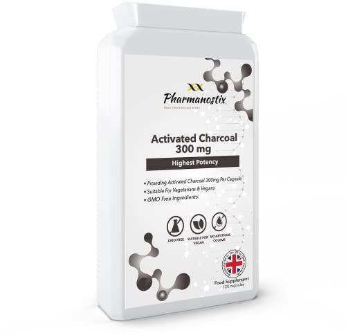 Activated Charcoal Supplement (300mg) - 120 Capsules | Steam Activated from Coconut | Contributes to Reducing Excessive Flatulence | UK Manufactured to GMP Standards