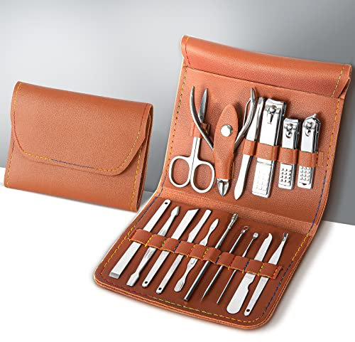 Nestling 16pcs Edelstahl Professionelle Nagelknipser Maniküre Set, Nagelschere & Pediküre Pflegeset Set für dicke Fingernägel Zehennägel Männer Frauen, Reise Nagelset mit tragbarer Tasche