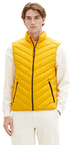 TOM TAILOR Gilet matelassé léger à col Montant en Polyester recyclé, 32096-jaune Soleil symphonique, L pour des Hommes