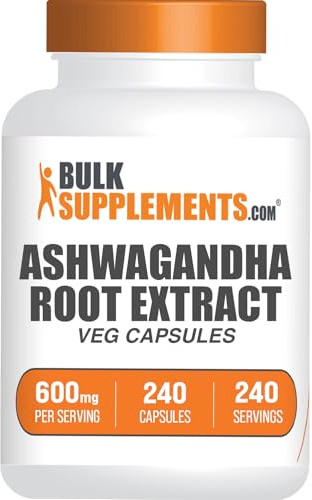 BulkSupplements.com Ashwagandha Extract Capsules - Ashwagandha Extract, Herbal Supplement - Vegan & Gluten Free, 1 Capsule per Serving, 240 Count (Pack of 1)