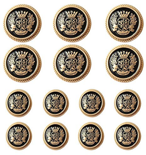 MebuZip 14 Stück Kunststoff Knöpfe Schwarz Gold 18mm 23mm Metallknöpfe für anzüge jacken mäntel Blazer uniform (MBM28)