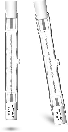 Luxvista R7S Halogenlampen 78mm 80W Dimmbar Linear Halogenlampen Warmweiß 2800K Halogen Flutlicht 1390LM, Halogen Stab Typ J78 R7S Doppelsockel, Ersatz für 5W R7S 78MM LED Leuchtmittel (2 Stück)