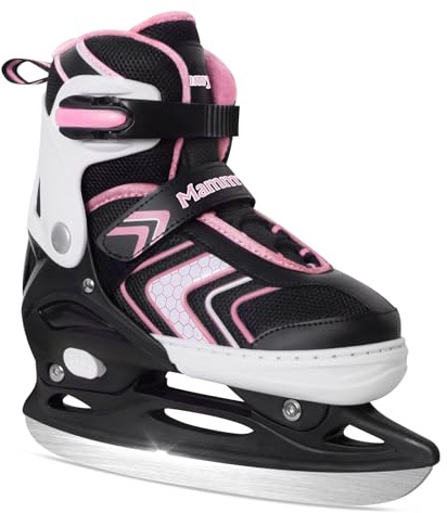 MammyGol Adjustable Ice Skates for Kids Boys Girls, Soft Padding and Reinforced Ankle Support, Suitable for Outdoor and Skating Rinks, Pink, Size 6-8 US