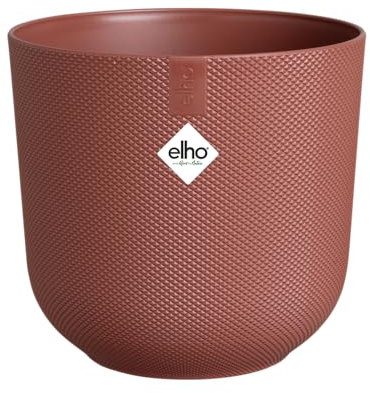 Elho Jazz Round Ø 19cm - Pot de Fleurs d'Intérieur - Plastique 100% Recyclé - Structure Unique - Ø 18.9 x H 17.6 cm - Rouge/Rouge Toscane