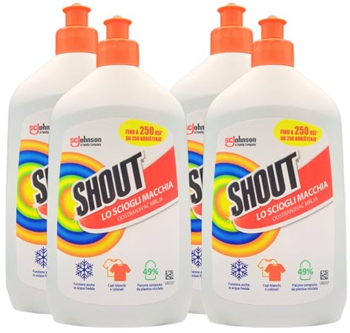 Scioglimacchia Liquido, Smacchiatore Bucato, Tripla Azione, Sicuro su Capi Bianchi e Colorati 500ml (4 Flaconi)