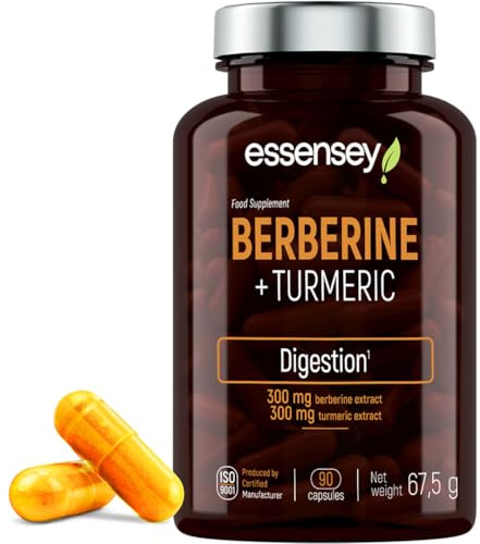 ESSENSEY - Berberin + Kurkuma I Berberin & Kurkuma I 90 Kapseln I 300 mg Kurkuma-Extrakt I 300 mg Berberitzenextrakt I Für Vegetarier I 90 Tagesdosen I Zellulosekapsel