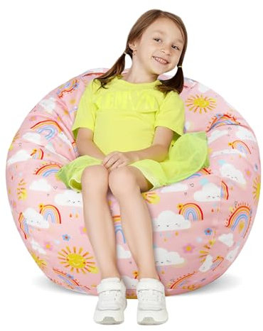 Decalsweet Sitzsack Kinder Spielzeug Stofftier Aufbewahrung, Große Größe Kuscheltiere Aufbewahrung für Mädchen Jungen, Sitzsack-Stuhlbezug für Kinderzimmer Regenbogen-Wolken(Nur Tasche）