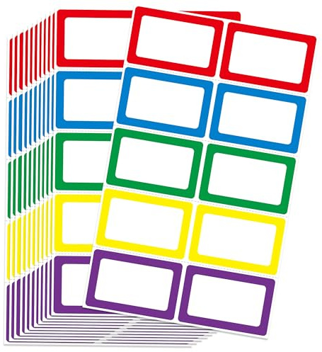 L LIKED 200 Stickers - 3.5 x 2.25 Colors Plain Name Tags Stickers with Perforated Line for School Office Home (Blank - 200 Labels)