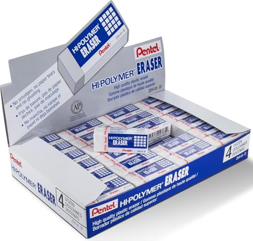 Pentel Hi-Polymer Eraser - White Polymer Block Erasers, Small, Pack of 18