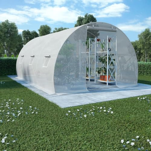 puraday Invernadero en el jardín, color blanco, 13,5 m², 4,5 x 3 x 2 m, protección contra heladas, plantas, protección de invierno, casa de verduras, invernadero, invernadero, tomates, con 6 ventanas