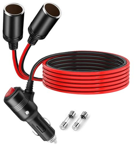 MISYNLON Câble adaptateur répartiteur allume-cigare 12 V 2 prises en Y, 1 à 2 prises d'alimentation CC automatique, port de charge avec interrupteur, pour caméras embarquées, GPS 1 m