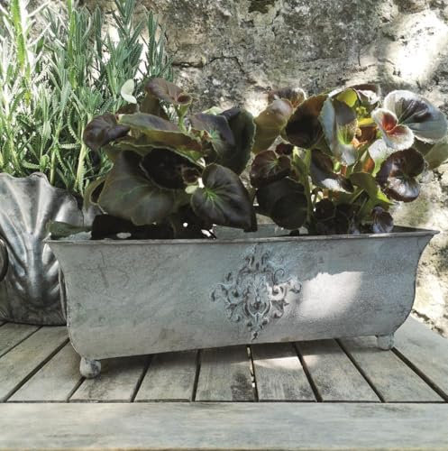 Metal Trough Planter, Pretty French Rustic Flower Window Box Plant Tub, Garden Planting Trough, Zinc Trough, Zinc Metal Planter, Outdoor Garden Shallow Spring Bulb Slim Pot Tray, Herb Trough