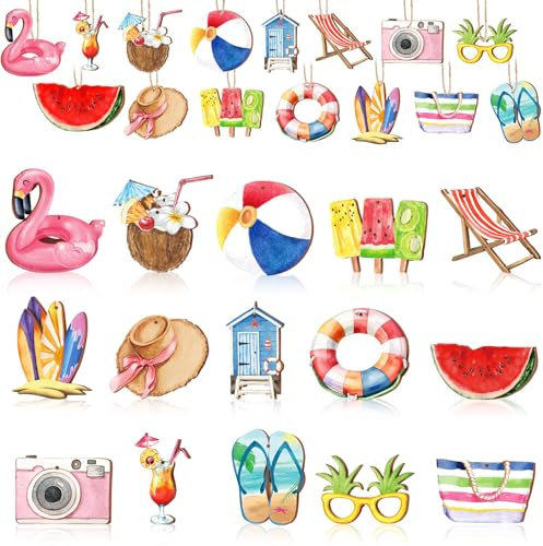 Ornamenti Estivi in Legno Appendere 15 Pezzi Estate Pendenti in Legno Tropicale Ornamenti Hawaiane da appendere per Festa Estiva, Decorazione Tropicale