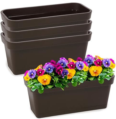 PECZEKO Set di 4 fioriere in plastica per fiori ed erbe aromatiche, vaso da balcone resistente, per balcone, confezione da 4 pezzi, marrone, ø 40 cm