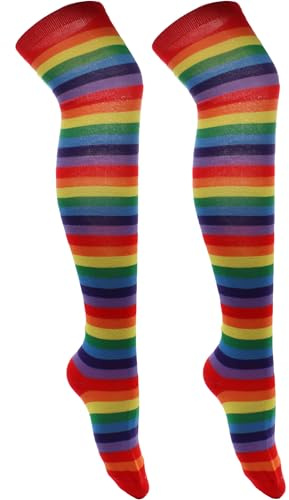Cherry-on-Top Knee Thigh High Sock Cheerleader Pub Golf Fancy Dress Stripe Socks Rainbow Stripe