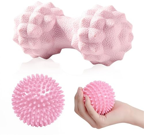 NHQZ 2 Bolas De Reflexología Erizo, Pelota para Rehabilitación de Mano, Accesorios de Masaje, Pelotas Pilates (Rosa, A)