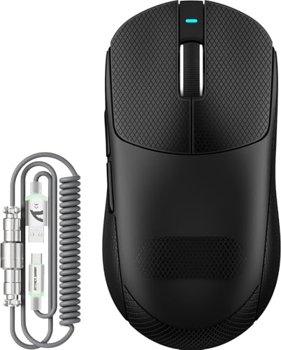 ATTACK SHARK Série X8 Souris Gaming sans Fil, 55–65 g Ultra-Légère, Capteur PixArt PAW3395/3950, Bluetooth/2.4G & USB, Jusqu’à 42 000 DPI, Câble LED C06 Ultra (Noir + Autocollants, X8 Plus)