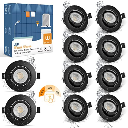 wowatt 10er LED Einbaustrahler 230V 3 Stufe Dimmbar, 7W LED Spots Schwarz