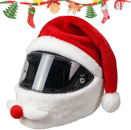 Santa Helmet Cover, Christmas Hat Motorcycle Helmet Cover Santa Claus, Santa Motorbike Helmet Cover, Funny Full Face Helmet Decoration, Soft Plush Holiday Riding Accessory For Christmas Parties