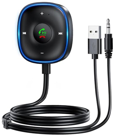 SONRU Aux Adaptateur Bluetooth 5,3 Voiture,Double Connexio,Brancher et Utiliser Réduction Bruit Micro,Recepteur Bluetooth Jack 3,5mm avec câble RCA,pour Stéréo Voiture/Domestique Appels Mains Libres