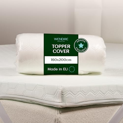 Wendre Överdrag till Bäddmadrass 160x200 cm – passar 5–7 cm höjd | Dragkedja på tre sidor, tvättbar i 40°C, OEKO-TEX-certifierad, skyddsöverdrag för bäddmadrass