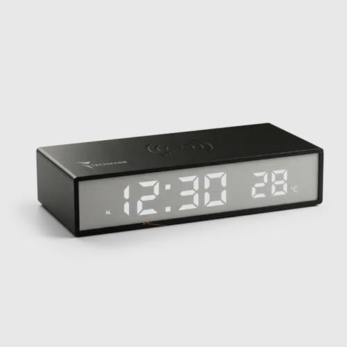 TECHMADE Sveglia Digitale con Ricarica Wireless, Sveglia con Allarme con Timer, Display LED Regolabile Luce notturna, Ricarica per iPhone, Samsung, Huawei e Altri (NUOVO MODELLO)