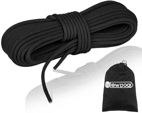 NewDoar Corde d'escalade Statique 10mm(3/8in) Corde de Cordon Accessoire à Double Tresse pour Prusik Hauling Dragginge (Noir 10mm,50ft)
