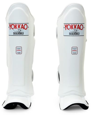 YOKKAO Matrix Muay Thai Kickboxing MMA Shin Guards with Knee Guards 100% Genuine Cowhide Leather (White, Medium)