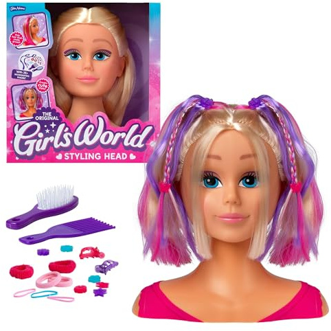 Girl's World Head with Pink Growing Hair | Comes with Hair Dressing Accessories | Traditional Girls Toys