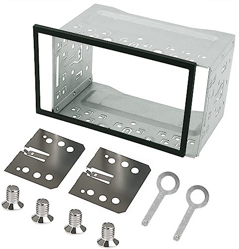 QLOUNI Car Stereo Double Din Cage with Frame for Car Radio, Double Din Head Unit Car Installation Kit Securing Cage with Frame for Camper Boat, Iron Metal Cage for Audio Video Playing Device