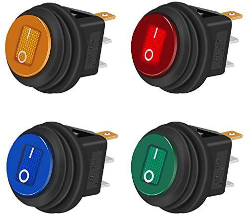 Taiss/4 Stücke kippschalter 12v wasserdicht rundes Wippschalter 20A 4 Farben LED-Licht 3 Pins EIN/AUS, Für Autos und Boote KCD1-8-101NW-4C