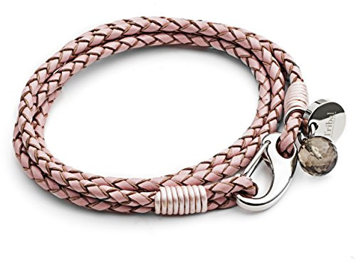 Tribal Steel Pink Leather Bracelet for Women - Ladies 19cm Leather Charm Bracelet with a Crystal Charm, Stainless Steel Clasp…