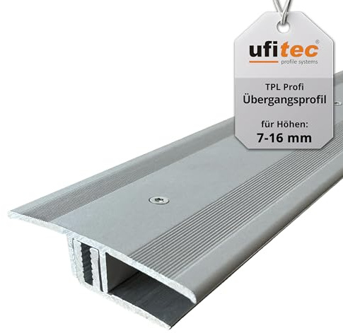 ufitec Profilsystem för parkett- och laminatgolv – för belägghöjder från 7–15 mm – många färger finns (övergångsprofil 100 cm lång | 45 mm bred, silver)