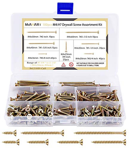 MIAHART 180 Stk M4 verzinkte Trockenbauschrauben Sortiment Gewinde Scharfe selbstschneidende Schrauben Trockenbauschrauben für Trockenbau-Sheetrock-Holzmöbel und -schränke