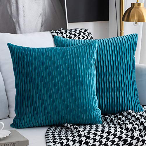 Sunia Kissenbezüge 40x40 cm Set mit 2 Samt Moderne Kissenbezüge dekorativen quadratischen rechteckigen Kissenbezüge für Couch Bett Sofa Stuhl Schlafzimmer Wohnzimmer, Türkis