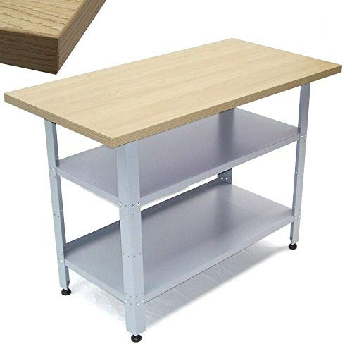 Werkbank Werkstatttisch 06058 Werktisch 120cm Packtisch Tisch mit Holzarbeitsplatte mit Ablage Regal AWZ