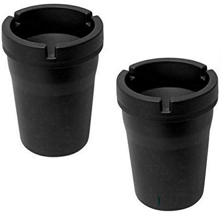 SWL Small Bucket Ashtray, Pack of 2 - Black Plastic, Ideal for Outdoor or Car Vehicle Use