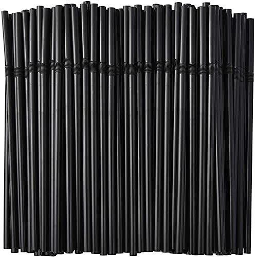 ALINK 500-Pack Black Flexible Drinking Straws, Plastic Disposable Bendy Straws - 7.75 x 0.23