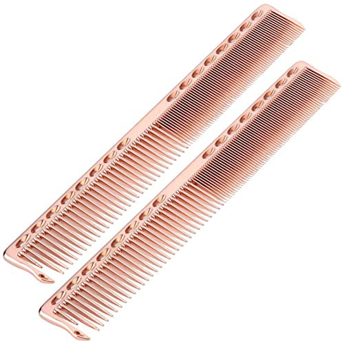 Pettine per taglio capelli in acciaio inossidabile 2 pezzi, pettine professionale antistatico per parrucchiere, pettine a denti fini e larghi per uso domestico nel salone di parrucchiere (oro rosa)