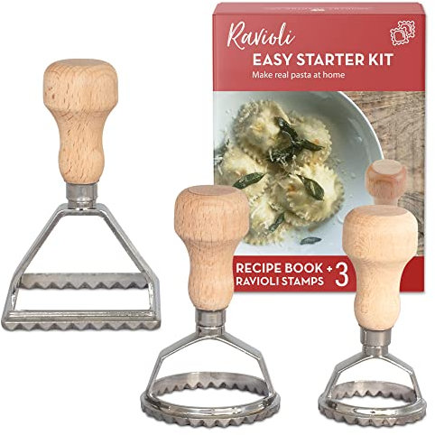 Easy Ravioli Maker Starter Kit | 3 Pasta Mold Gift Set + Cookbook | Pasta Press Guide for Ravioli & Tortellini + Recipes